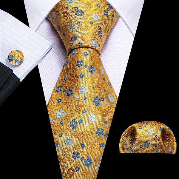 Men's Dark Green Floral Paisley Print Silk Tie Set w/Handkerchief & Cufflinks