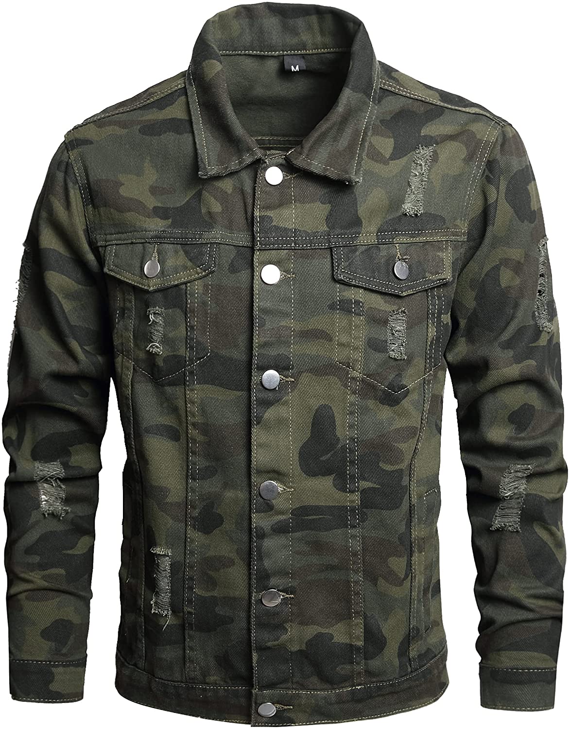 Ripped Camouflage Denim Men's Button Down Jacket