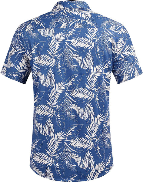 Men's Blue Leaves Casual Button Down Short Sleeve Shirt