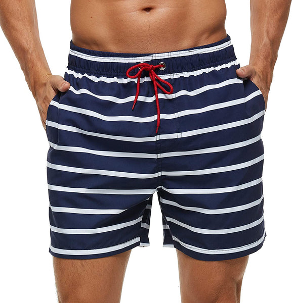 Men's Navy Trees Short Swim Trunks