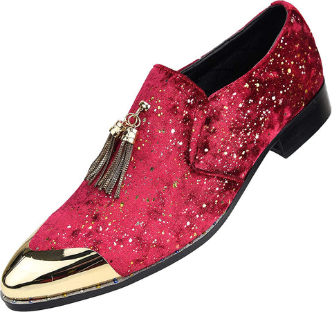 Gold Tassel Red Velvet Men's Tuxedo Shoes