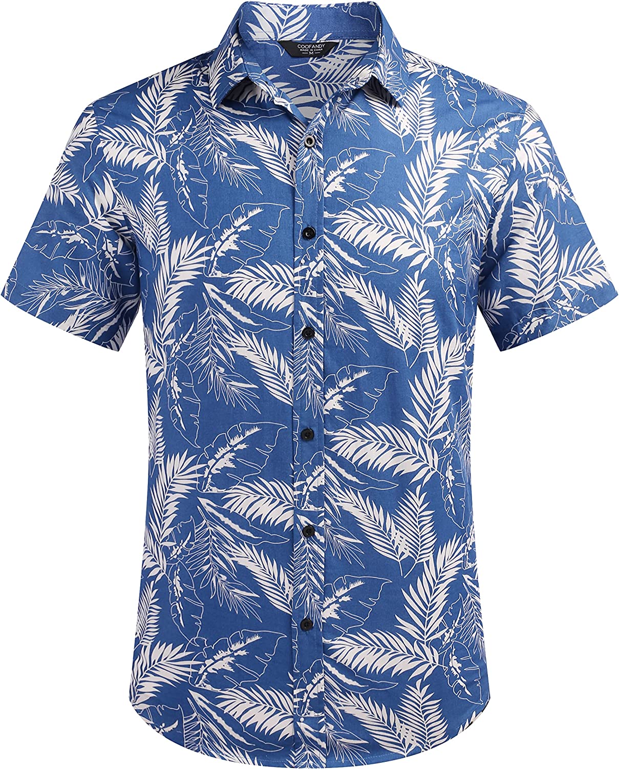 Men's Blue Leaves Casual Button Down Short Sleeve Shirt