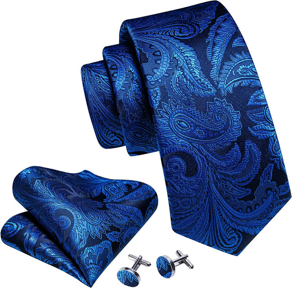 Men's Gold Print Silk Tie Set w/Handkerchief & Cufflinks