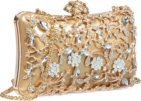 Diamond Sequined Gold Wrapped w/Gold Cocktail Evening Clutch Purse