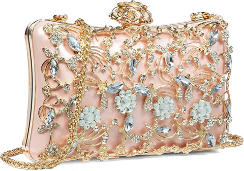 Diamond Sequined Gold Wrapped w/Pink Cocktail Evening Clutch Purse