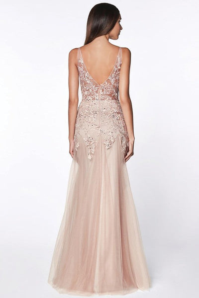 Soft Mauve Lace Bodice Backless Tulle Gown