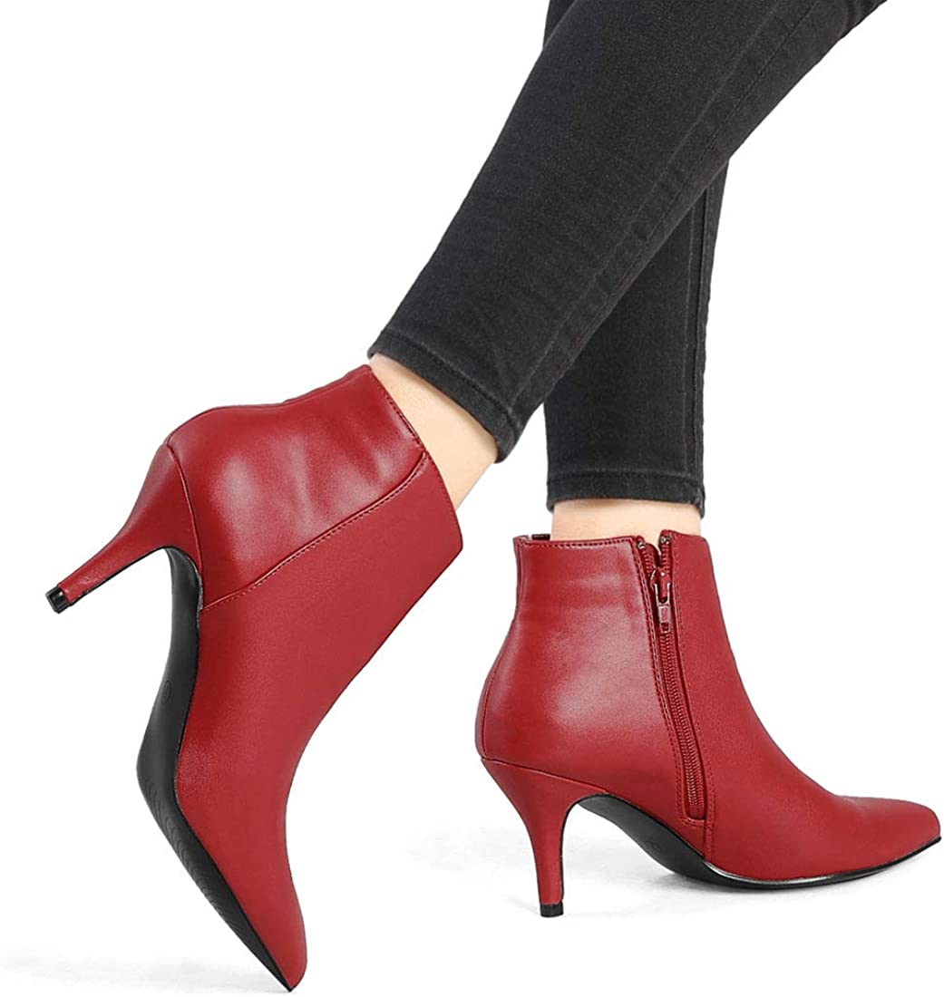 Dreamy Seira Red Stiletto Pointed Toe Side Zipper Boots