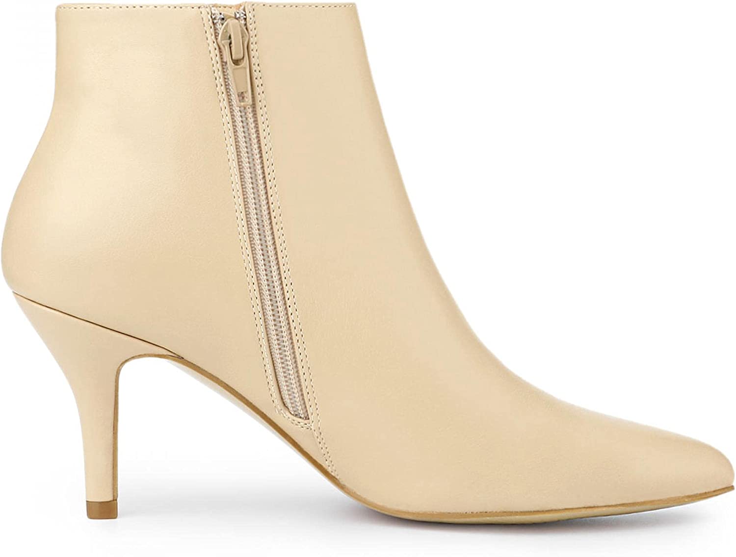 Dreamy Seira Beige Stiletto Pointed Toe Side Zipper Boots