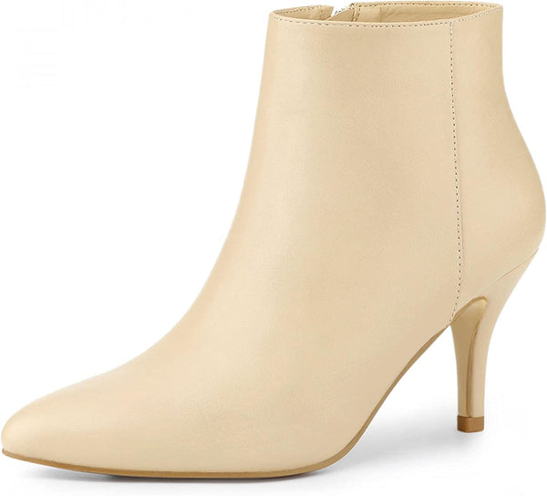 Dreamy Seira Beige Stiletto Pointed Toe Side Zipper Boots