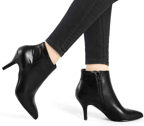 Dreamy Seira Black Stiletto Pointed Toe Side Zipper Boots