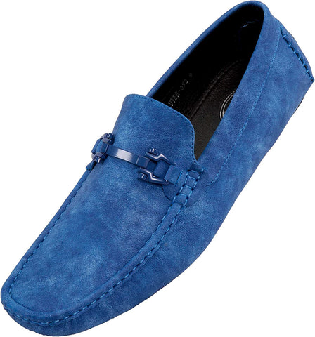 Men's Elegant Royal Blue Moccasins Driving Shoes with Buckle