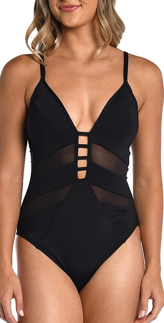 Mavis Black One Piece Sheer Panel Swimsuit