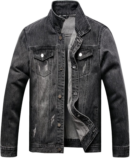 Black Ripped Slim Fit Fashion Denim Trucker Jacket