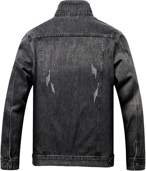 Black Ripped Slim Fit Fashion Denim Trucker Jacket