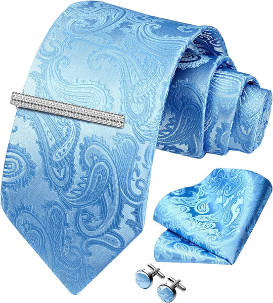 Men's Paisley Green Formal Cufflink Tie Clip Set