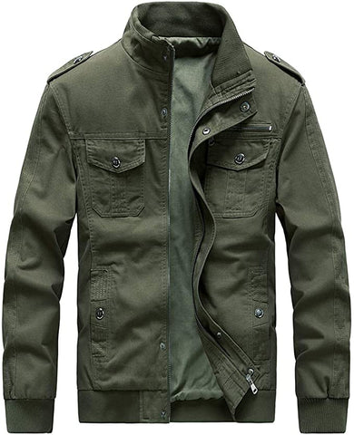 Men's Green Casual Winter Cotton Military Jacket