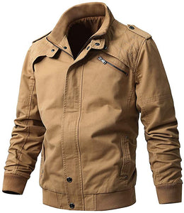 Men's Beige Casual Winter Cotton Military Jacket