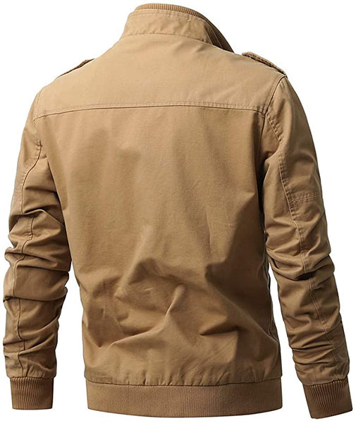 Men's Beige Casual Winter Cotton Military Jacket