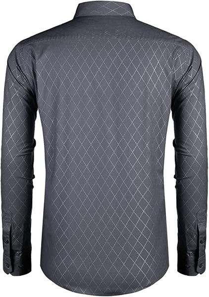 Men's Business Dark Grey Long Sleeve Slim Fit Shirt