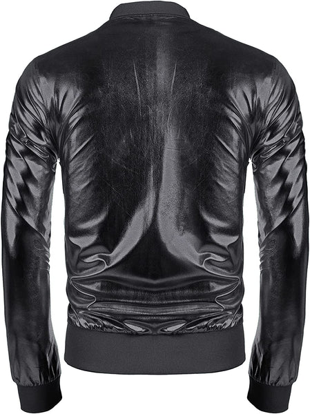 Vintage Black Zip-Up Baseball Bomber Men's Metallic Jacket