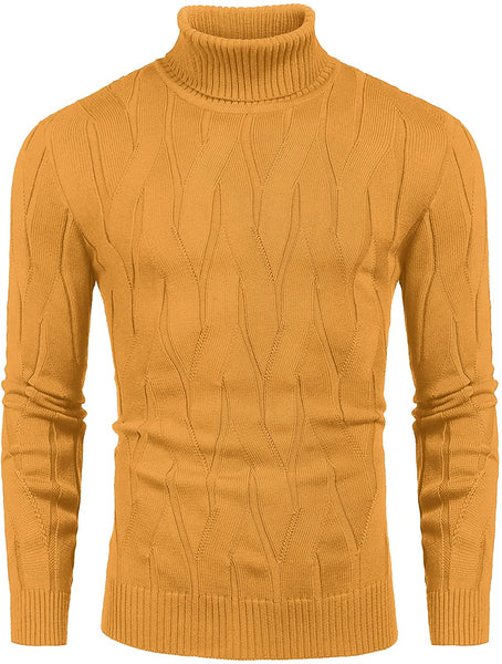 Men's Off White Slim Fit Turtleneck Sweater Casual Knitted Pullover Sweater