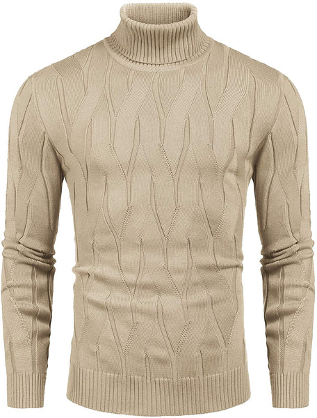 Men's Off White Slim Fit Turtleneck Sweater Casual Knitted Pullover Sweater