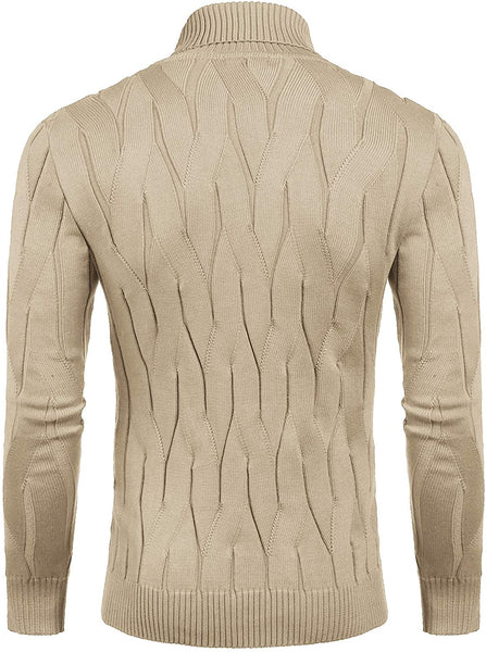 Men's Off White Slim Fit Turtleneck Sweater Casual Knitted Pullover Sweater