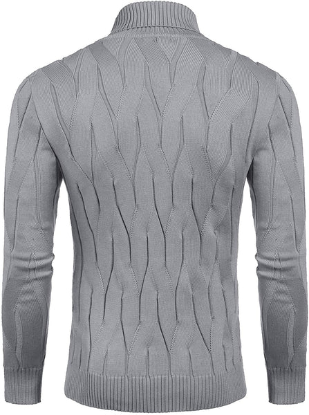 Men's Off White Slim Fit Turtleneck Sweater Casual Knitted Pullover Sweater