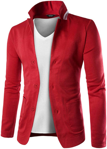 Men's Slim Fit Red Long Sleeve Lightweight Blazer Jacket