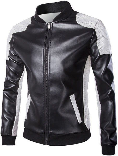 Men's Black Latticed Baseball Bomber Jacket Slim Fit Coat