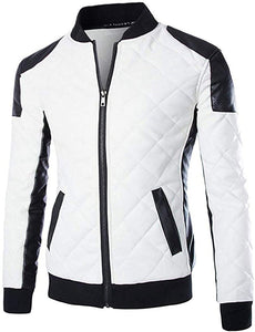 Men's White Latticed Baseball Bomber Jacket Slim Fit Coat