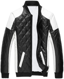 Men's Black Latticed Baseball Bomber Jacket Slim Fit Coat