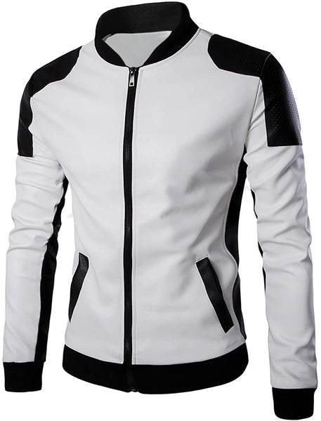 Men's White Latticed Baseball Bomber Jacket Slim Fit Coat