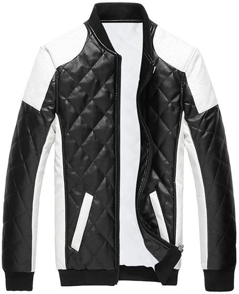 Men's White Latticed Baseball Bomber Jacket Slim Fit Coat