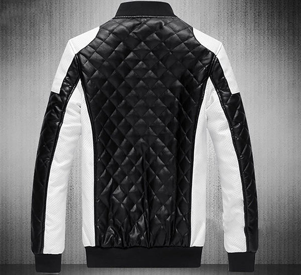 Men's White Latticed Baseball Bomber Jacket Slim Fit Coat