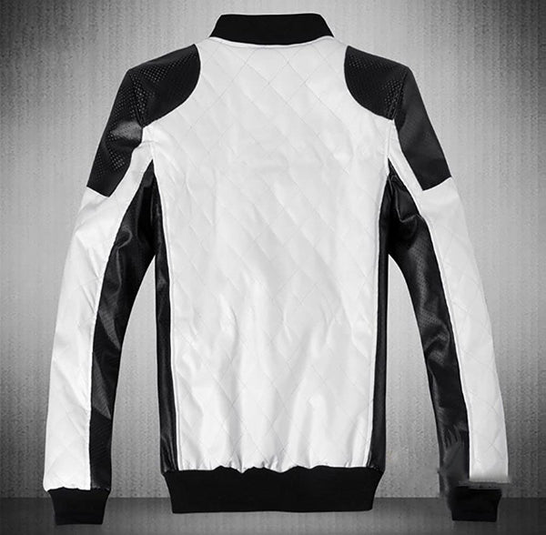 Men's White Latticed Baseball Bomber Jacket Slim Fit Coat