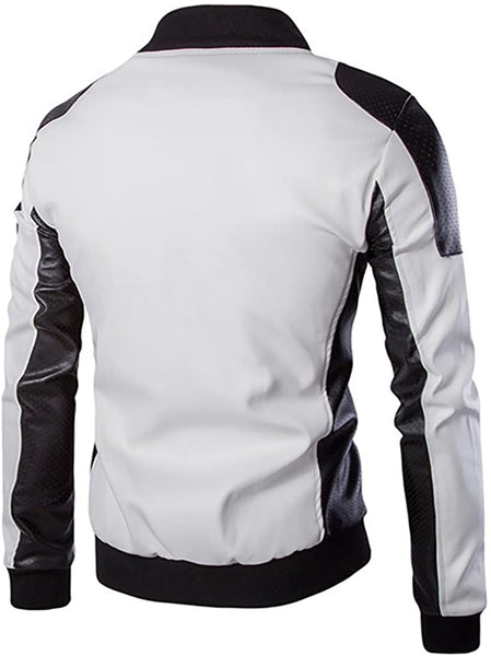 Men's White Latticed Baseball Bomber Jacket Slim Fit Coat