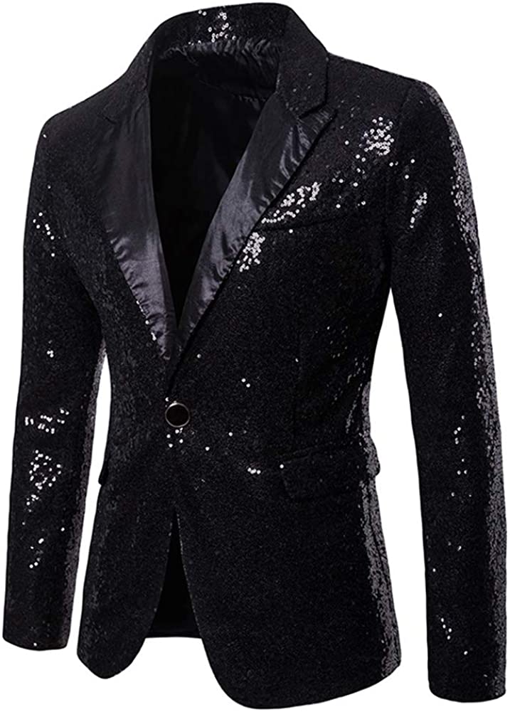 Men's One Button Black Sequin Dress Suit