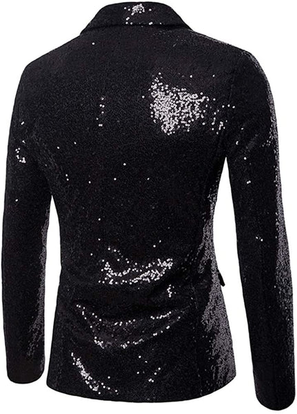 Men's One Button Black Sequin Dress Suit