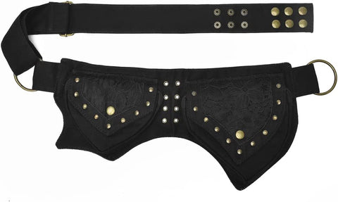 Casual Black Renaissance Faire Lace Waist Fanny Pack Bag
