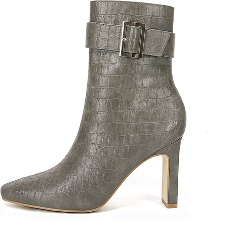 Grey Faux Leather High Heel Ankle Booties