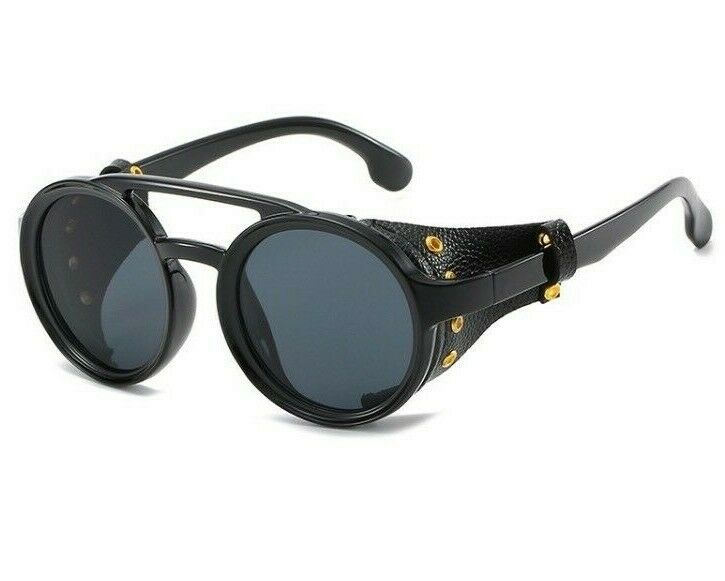 Anaheim Black Lens Retro Round Steampunk Sunglasses