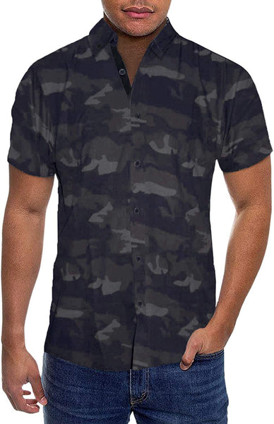 Men's Camo Short Sleeve Button Down Polo Shirt