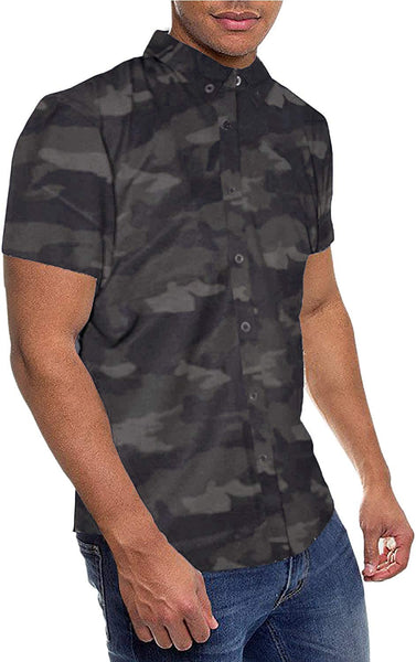 Men's Camo Short Sleeve Button Down Polo Shirt