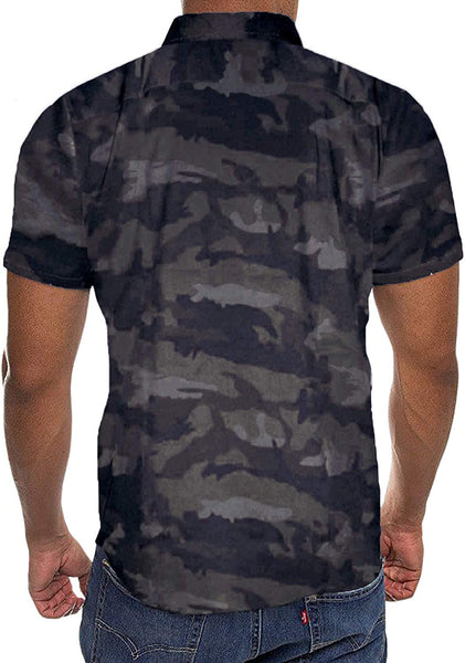 Men's Camo Short Sleeve Button Down Polo Shirt