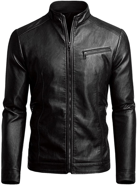 Men's Chocolate Faux Leather Long Sleeve Jacket