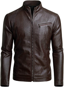 Men's Chocolate Faux Leather Long Sleeve Jacket