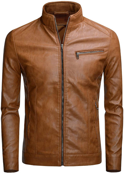 Men's Chocolate Faux Leather Long Sleeve Jacket