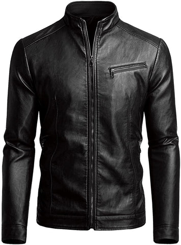 Men's Black Faux Leather Long Sleeve Jacket