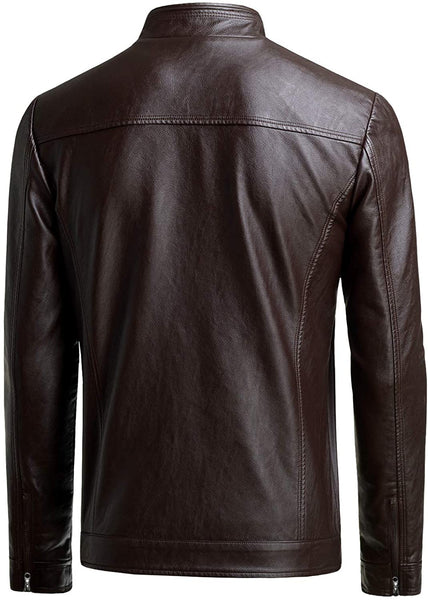 Men's Chocolate Faux Leather Long Sleeve Jacket